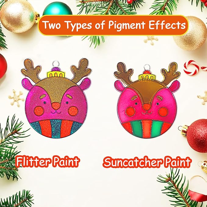 Ayhuhra 30 Sets Christmas Suncatcher Crafts DIY Glow in The Dark Window Paint Art Kit Creative Window Ornaments for Classroom Christmas Holiday Seasonal Home Activities Party Art Project