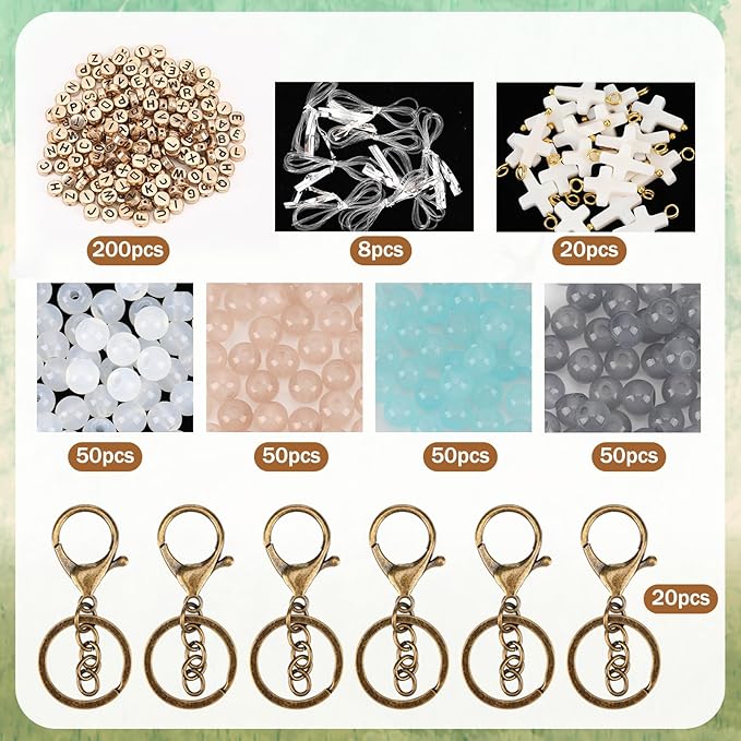 Ferreve 448pcs Easter Christian Keychain Making Kit Cross Beads Keychain Making Craft Religious DIY Cross Beads and Charms for Easter Teacher Appreciation Gifts Church Activities