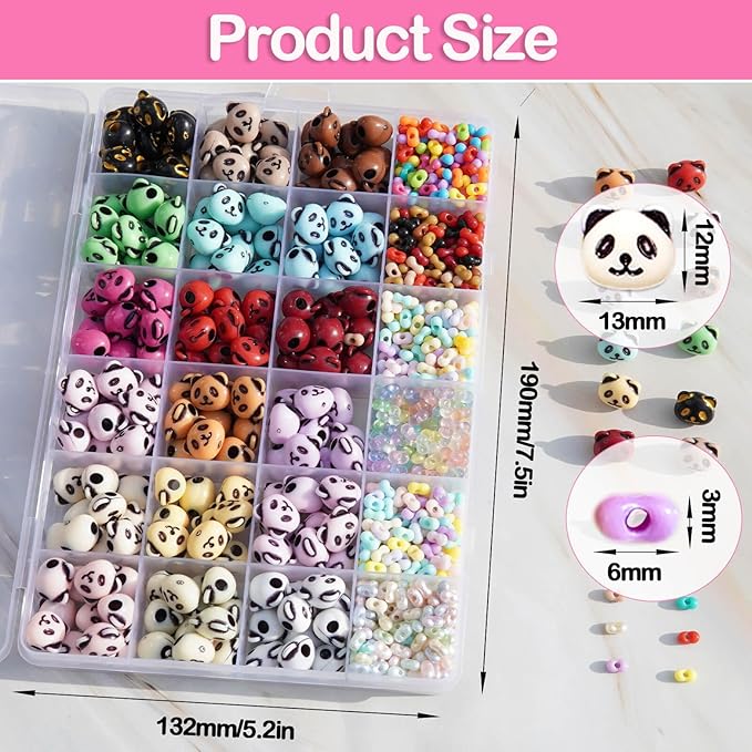 1158PCS Premium Acrylic Panda Jewelry Bead Set - Panda Charms & Peanut Spacers for Handmade Bracelets, Necklaces, Earrings & Phone Accessories