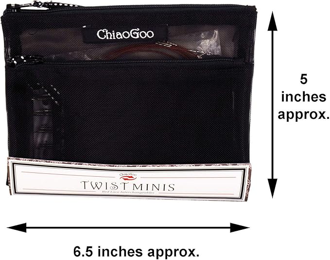 ChiaoGoo Twist Red Lace 5-Inch Mini 7500-M Interchangeable Circular Needle Set, Sizes US 000, 00, 0, 1, 1.5 with 3 Cords, Connectors, Stitch Markers, Stoppers with Project Bag