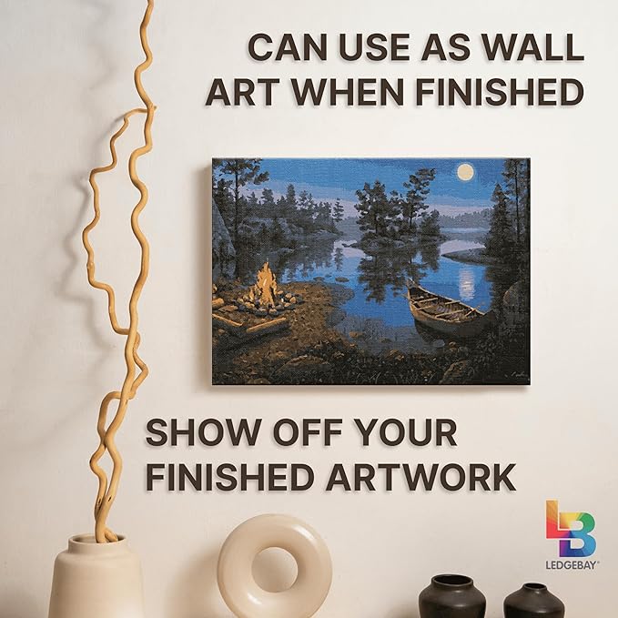 Ledgebay DIY Paint by Numbers Kit for Adults Framed Canvas: Beginner to Advanced Paint by Numbers Kit, Kits Include Acrylic Paint Set Brushes Tabletop Easel (Moonlight Bay 16" x 20" Framed)