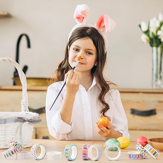 Easter Bunny Washi Tape - 12 Rolls Little Pastel Marshmallow Rabbit Designs, Residue Free, Easy Tear Paper for Spring Scrapbooking, Gift Wrapping, Holiday Card Making & Classroom Crafts