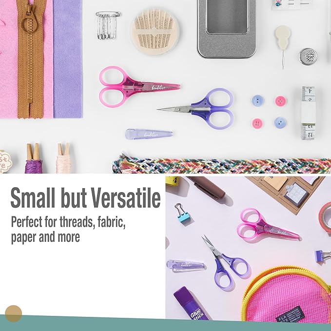 Beaditive Mini Craft Scissors Set (2-pc) - Portable 3.25" Small Detail Scissors with Fine Tip for Embroidery, Knitting & Paper Cutting - Ultra-Sharp with Protective Cap (Jelly Colors)
