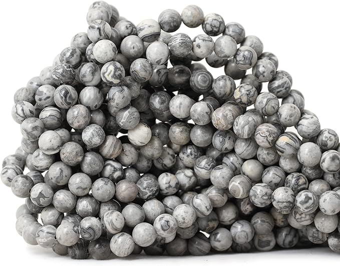 cheavian 60pcs 6mm natural map stone round loose beads for jewelry making diy findings 1 strand 15"