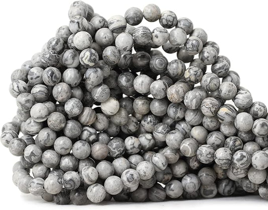 cheavian 60pcs 6mm natural map stone round loose beads for jewelry making diy findings 1 strand 15"