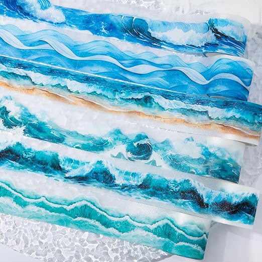 Kesari 6 Rolls PET Washi Tape Stickers for Journaling Supplies, Sea Wave Themed Scrapbook Stickers for Journaling,Scrapbooking,Junk Journal Supplies,DIY Crafts,Planner (Wave)