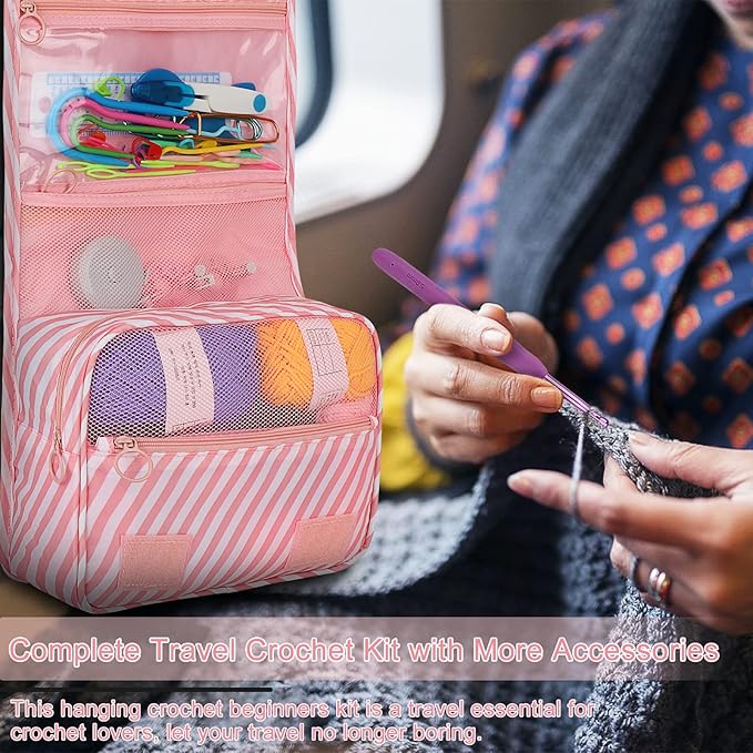 coopay 63 pcs crochet kit for beginners, upgraded crochet set with hanging case & yarn for crocheting, premium crocheting hook set with book, crochet hooks, yarn, knitting & crocheting supplies