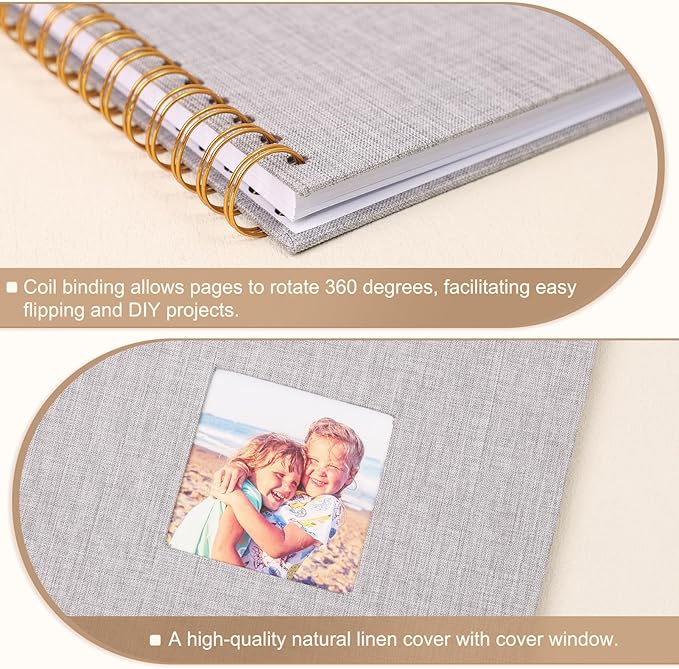 Scrapbook Photo Album 8x8 Inches 40 Pages Hardcover Kraft Paper Linen Cover Scrap Book Memory Book DIY Scrapbook Albums for Wedding Baby Boyfriend Travel Anniversary Family, Grey