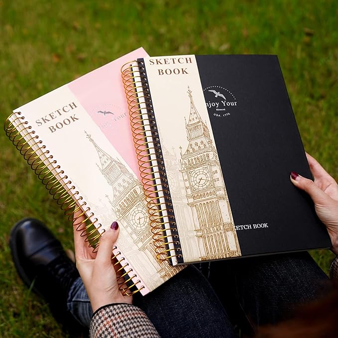 Hardcover Sketchbook for Drawing 8.5 x 11 Spiral Sketch Book for Adults Women Kids with 100gsm 68lb 120 Sheets Premium Paper Sketch Pad for Drawing Books Notebook Art Supplies, Black