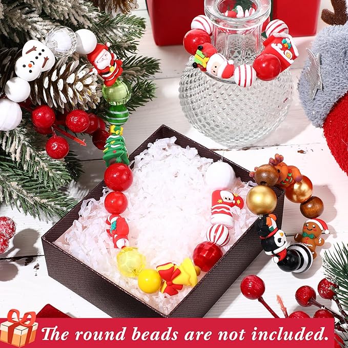 12 Pcs Christmas 3D Silicone Focal Beads for Pens Xmas Character Beads Bulk Funny Snowman Tree Gingerbread Santa Claus for Keychain DIY Crafts Necklace Bracelet Lanyards Making Kit Supplies
