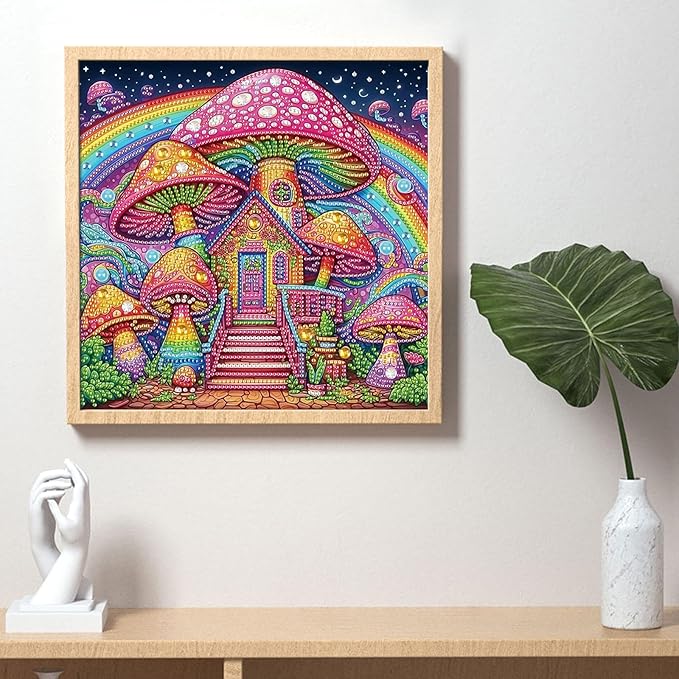 AiYuanzsh Mushroom House Diamond Art Painting Kits for Adults, 5D Special Shape Diamond Art Kits for Beginners, Crystal Rhinestones Diamond Art Painting for Home Wall Decoration Gift 12×12 inch