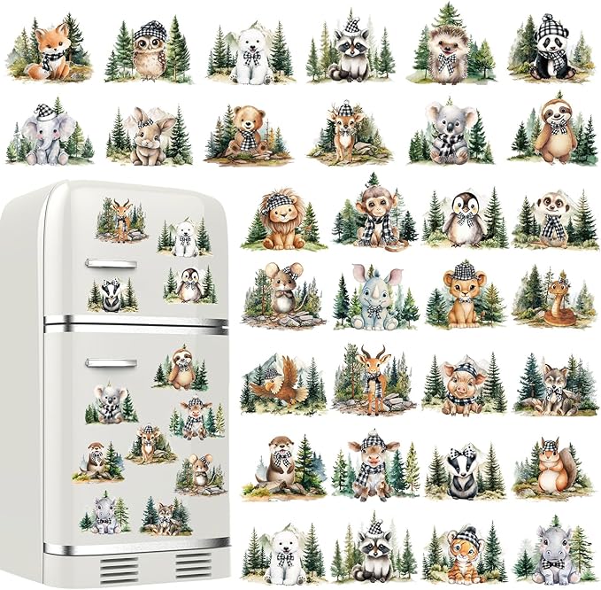 Xuhal 30 Pcs Forest Animal Diamond Painting Magnets Wildlife Diamond Art Magnets Kits for Adults 5D Rhinestone Zoo Woodland Wild Animal Refrigerator Magnetic Stickers for DIY Craft Fridge Gifts