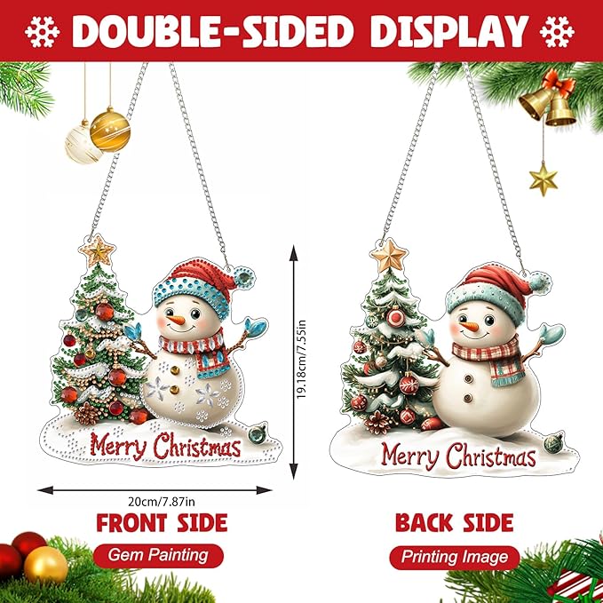 NAIMOER Christmas Diamond Art Hanging Kits for Adults, Merry Christmas Diamond Art Suncatchers, 5D Special Shape Fall Diamond Painting Pendant Window Ornament Gifts for Home Garden Door Wall Decor