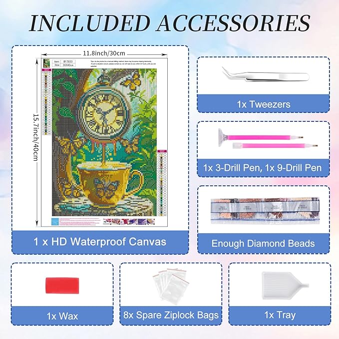 Camocin Diamond Art Kits for Adults Coffee, 5D Butterfly Diamond Painting Kits for Adults Beginners, DIY Landscape Full Round Dots Drill Gem Art Kit for Gift Home Wall Decor 12 x 16 Inch