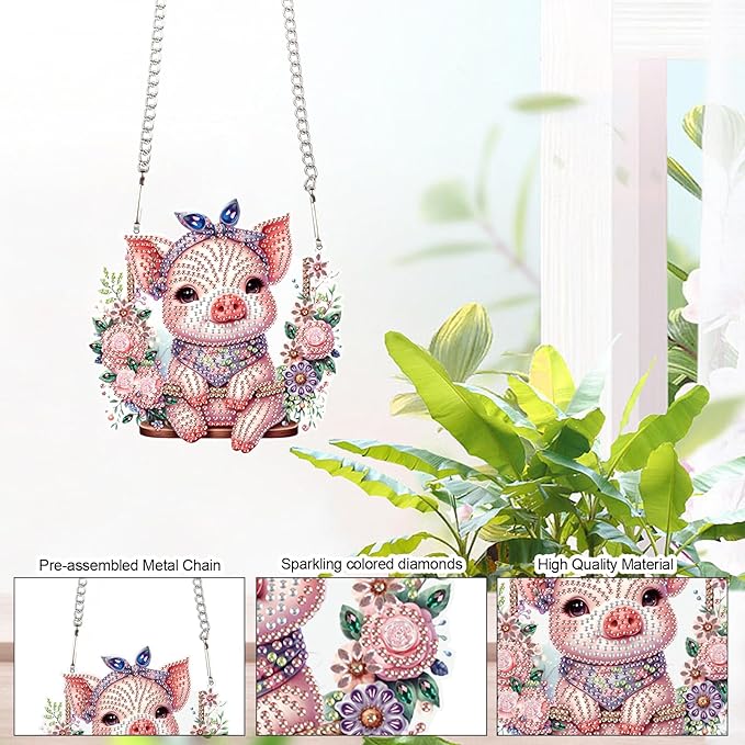 AiYuanzsh 5D DIY Diamond Art Painting Kits Hanging Pendant, Piggy Diamond Art Hanging Sign DIY Special Shaped Crystal Pendant Ornaments for Door Wall Window Home Festival Decor