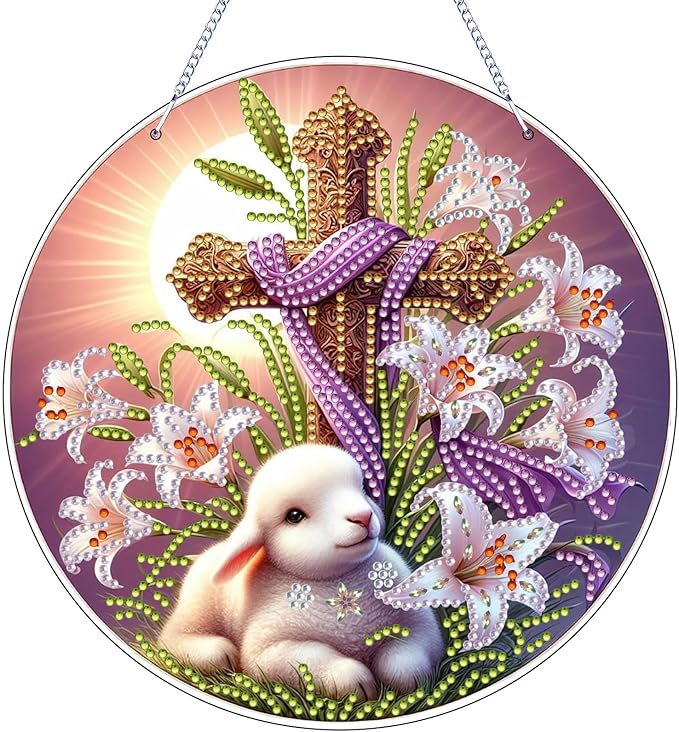 Zyvoreva DIY Rabbit Diamond Art Painting Kits for Adults, Easter Special Shape Double Sided Acrylic Rhinestone Painting, Window Wall Hanging Ornament Pendants for Home Garden Decor