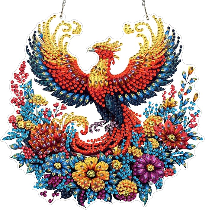 MXJSUA Phoenix Diamond Art Hanging Kits for Adults Beginners, DIY Acrylic Special Shaped Crystal Animals Diamond Gem Art Pendant Drills Painting Ornament for Home Wall Decor and Gift