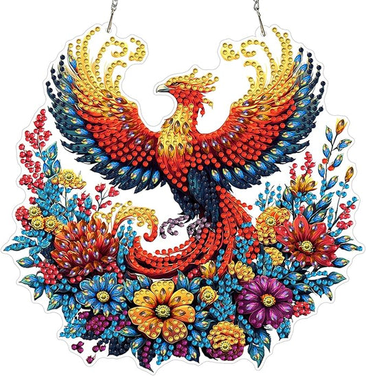 MXJSUA Phoenix Diamond Art Hanging Kits for Adults Beginners, DIY Acrylic Special Shaped Crystal Animals Diamond Gem Art Pendant Drills Painting Ornament for Home Wall Decor and Gift