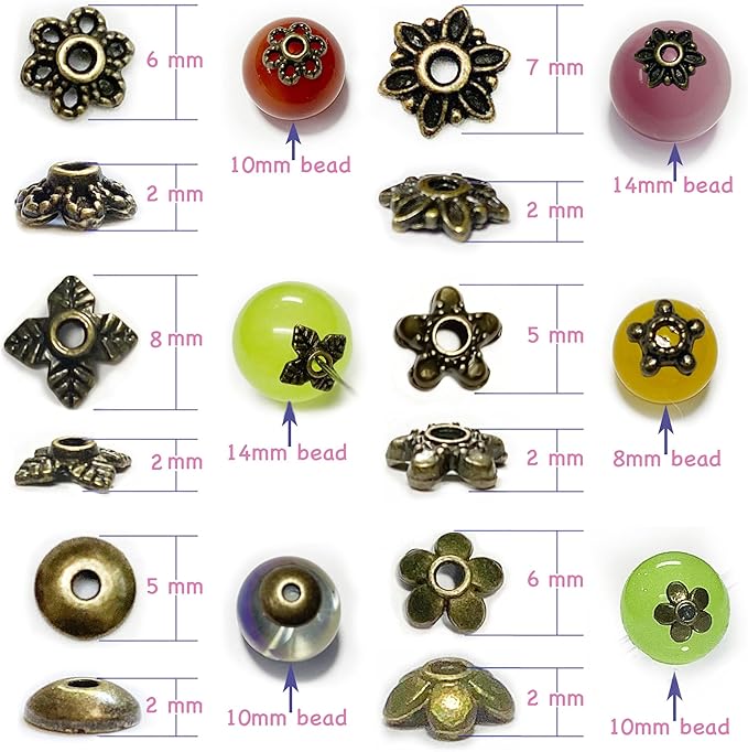 Sparkling Charms Antique Spacer Bead Caps – Mixed Bali & Tibetan Style Metal End Caps for Jewelry Making, Fits 8–14mm Beads, Brass Finish for Bracelets Necklaces Earrings DIY Crafts (Brass, 600pcs)