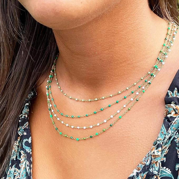 KYUNHOO 16.4 Feet Gold Plated Jewelry Chain Roll Stainless Steel Cable Chain Links Green Bead Rosary Chains with Jewelry Findings for Necklace Bracelet Making