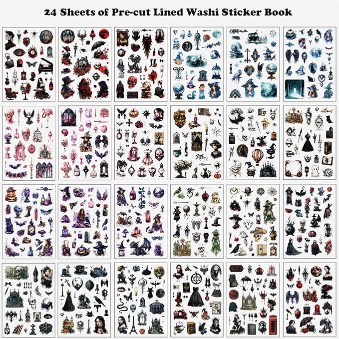 Vintage Scrapbook Stickers Book with 557pcs Stickers for Junk Journal Supplies, Aesthetic Washi Sticker Book for Journaling Dark Night Theme Ephemera for Junk Journal, Scrapbooking Supplies for Adults