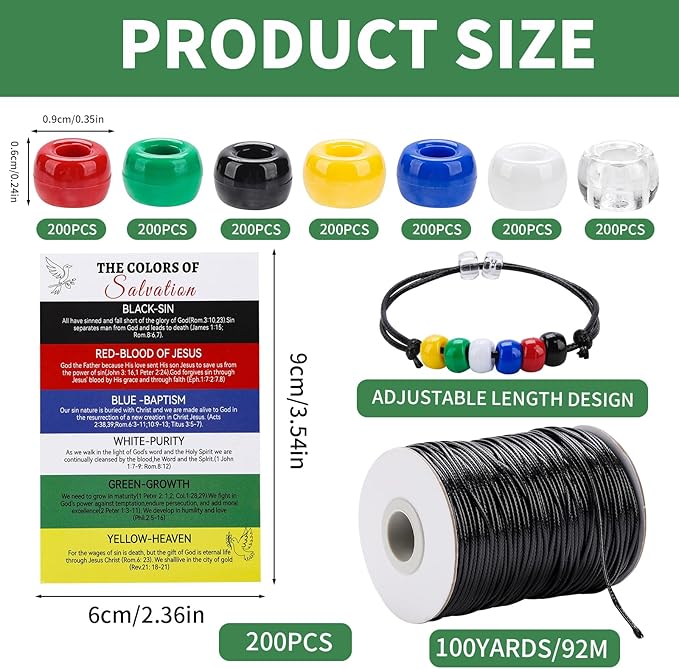1400 Pcs Plan of Salvation Bracelet Kit Gospel Bracelets Salvation Cards with 200 Bulk Plan of Salvation Cards and 100 Yards Waxed Cotton Thread Cord Christian Teaching Kits