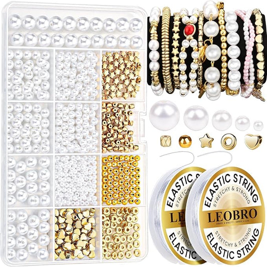 leobro pearl beads for bracelets, white beads for jewelry making, friendship bracelet kit, crafts & diy jewelry bracelet making kit