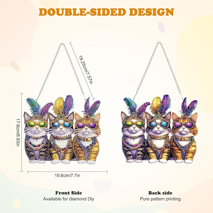HEIBAGO Cats Hanging Diamond Art Kits for Adults, Special Shaped Crystal Diamond Painting Ornament Kit, DIY Double-Sided Pattern Window Pendant Gem Art Kit for Home Wall Decor 8.3x8.3inch