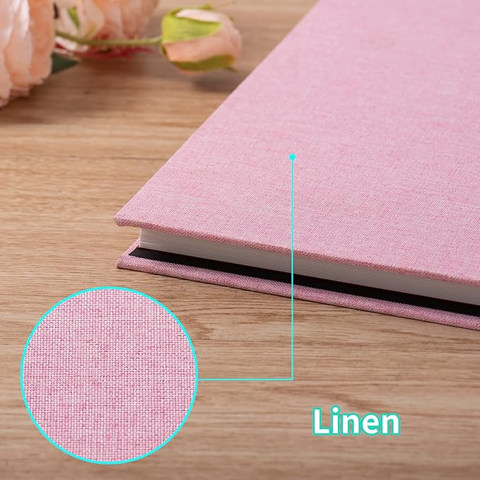 Large Photo Album Self Adhesive for 4x6 5x7 8x10 Pictures Magnetic Scrapbook Album 20 Sheets / 40 Pages Linen Cover DIY Photo Album with A Metallic Pen and and Plastic Board(Pink)