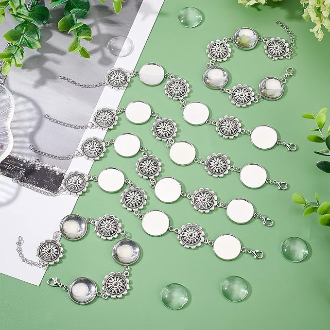 PH PandaHall 10pcs Bracelet Bezel Settings for Jewelry Making, 304 Stainless Bracelet Blank with 22mm Round Cabochon Settings Bezel Tray for Jewelry Making DIY Handmade, Men and Women