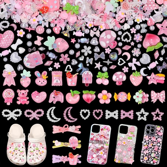 Junk Case Charms Kit, Junk Phone Case Charm, Flatback Lollipop Candy Bear Flower Fruit Mushroom Cartoon Cute Slime Charms for DIY Crafts, Scrapbooking, Jewelry Making-S4