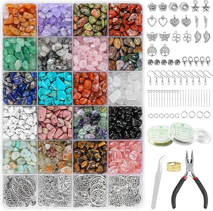 Ouubuuy Jewelry Making Kits for Adults Women with 1200pcs 20 Colors Crystals Beads,Natural Irregular Crystal Chips for DIY Jewelry Bracelet Earring Necklace Craft Making