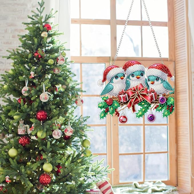 Genius maker Christmas Diamond Art Hanging Kits for Adults, Birds Diamond Painting Pendant Kits, DIY Acrylic 5D Special Shaped Crystal Diamonds Gem Art Painting Ornament for Home Wall Decor Gift
