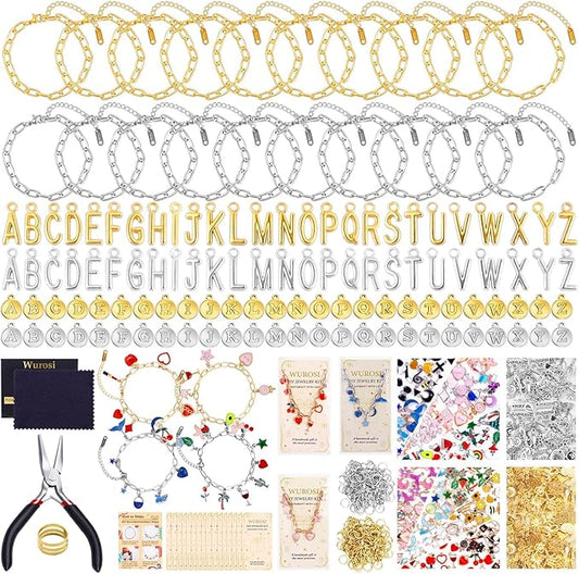 Wurosi 769 Pieces Paperclip Charm Bracelet Kit, Including Paperclip Chain Bracelets, Charms, Jump Rings, Gift Bags, Pliers for DIY Bracelet Making Gift Christmas