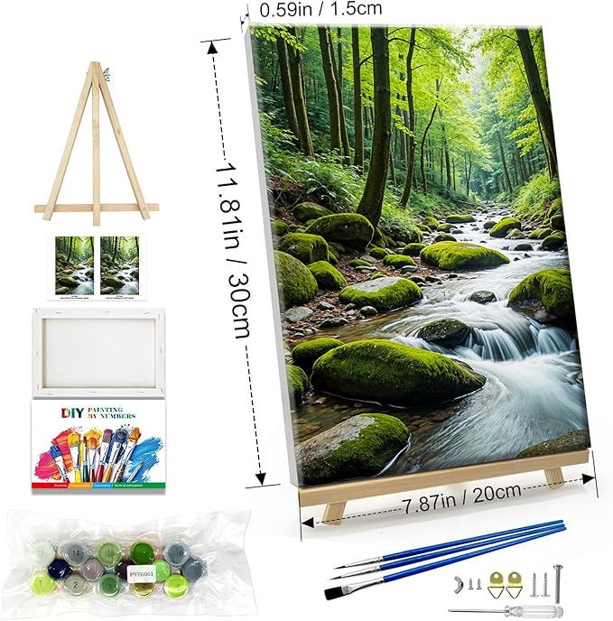 JOOZ Paint by Numbers Kit for Adults with Frame Landscape Paint by Number with Easel Forest Adult Paint by Number Kits Framed Canvas Tree Oil Painting Kits for Gift Home Wall Decor 8x12 Inch