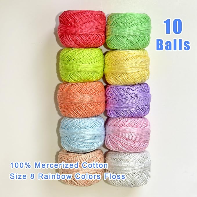 Crochet Thread 10 Balls Cardinal Size 8 for Crochet Hardanger Cross Stitch Needlepoint Hand Embroidery (Warm Color Series)