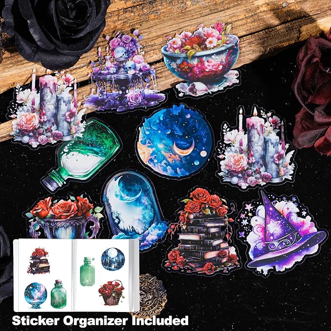 180Pcs Magic Stickers - Scrapbook Stickers Kit for Journaling, Ephemera Packs for Junk Journals, with Organizer