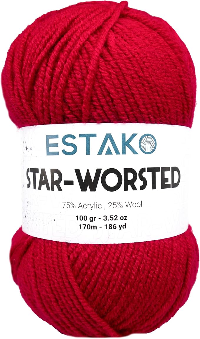 Estako Star-Worsted Yarn - 75% Acrylic 25% Wool - Soft Medium Weight #4-100g (3.52oz) - 170m (186yds) - Crochet & Knitting Yarn (43121 - Red)