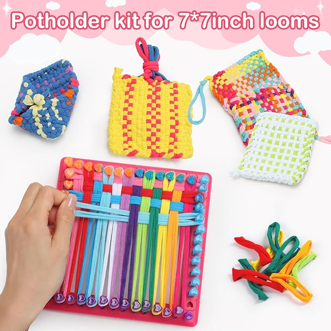 SUGORER 1000PCS Colorful Refill Loom Loops for 7-Inch -8 Color Potholder Weaving Loom Loops Potholder Loop Elastic Craft Loop for DIY Flexible Loom Kit Colorful Weaving Craft for DIY Crafts Supplies