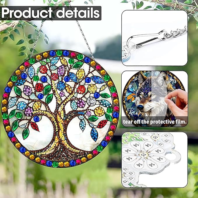SKRYUIE Tree Hanging Diamond Art Kits for Adults Pendant Suncatcher, Special Shaped Crystal DIY Pearl Diamond Painting Kit, Gift for Mother Spring Summer Window Wreath Decor 7.29 x 7.29 Inch A24
