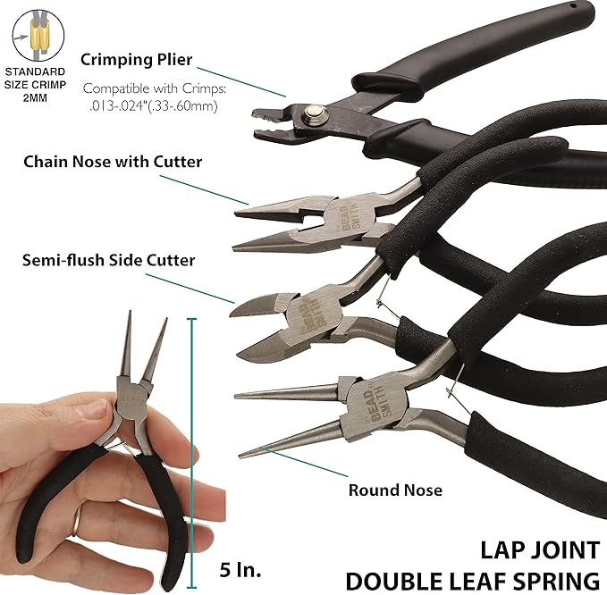 The Beadsmith Bead Folio Kit – Basic Elements – 28” U Channel Bead Board with Lid, Zippered Storage Case & 4-Piece Plier Set– Keep Your Designs, Beads & Tools Secure – Jewelry Making Supplies