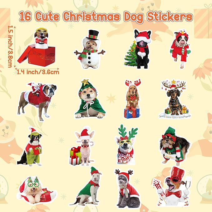 h1vojoxo christmas dog sticker rolls - 1000pcs holiday dog stickers for kids 16 designs christmas cute dogs realistic stickers funny xmas dogs sticker for envelopes craft
