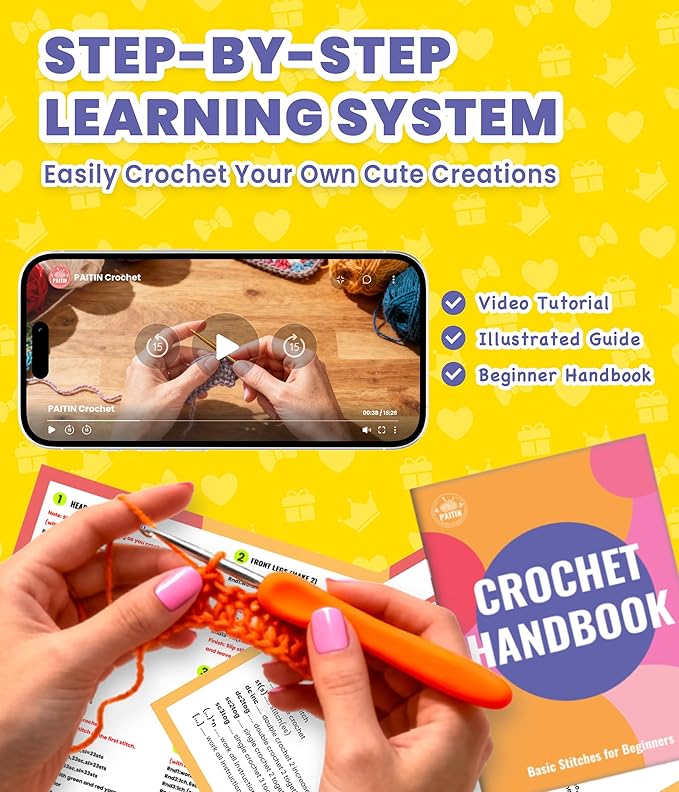 PAITIN Crochet Kit for Beginners – DIY Crochet Craft Project, Easy Handmade Yarn Art Kit for Adults with Step-by-Step Video Tutorial
