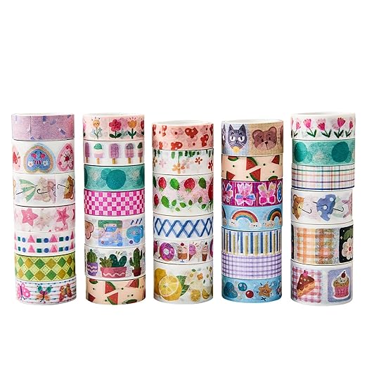 Kwaii Washi Tape 30 Rolls, Decorative Masking Tape for Junk Journal, Scrapbooking Supplies, DIY Crafting Supplies