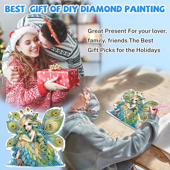 Bowetile Fairy Diamond Art Hanging Kits for Adults, 5D Special Shape Diamond Painting Peacock Pendant Kits, Animal Gem Art Suncatchers Painting Ornament for Home Garden Wall Decor