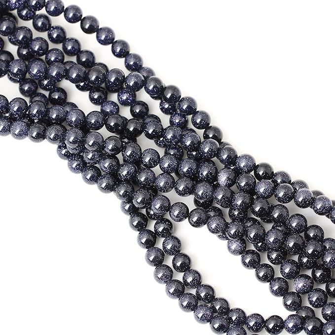 cheavian 45pcs 8mm natural blue sandstone gemstone round loose beads stone beads for jewelry making diy findings 1 strand 15"