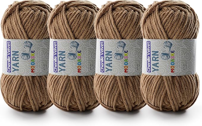 4 Pac Chenille Yarn for Crocheting - Soft Blanket Yarn, 50g/1.76oz, 60m/65yard (Coffee)