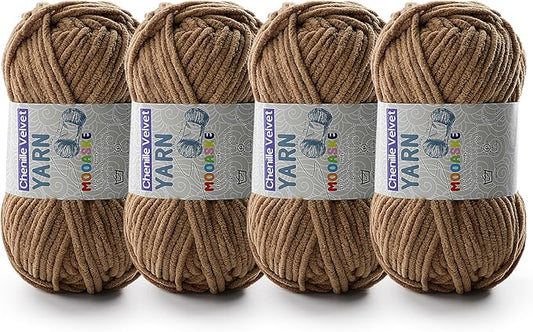 4 Pac Chenille Yarn for Crocheting - Soft Blanket Yarn, 50g/1.76oz, 60m/65yard (Coffee)