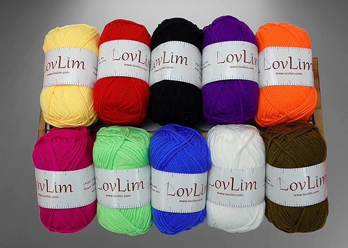 Crochet Yarn, 10x50g Soft Cotton Yarn Skeins, 1200+ Yards, for Crochet and Knitting, Free Crochet/Amigurumi Patterns, Craft DK Yarn Perfect Starter Kit (Rainbow)