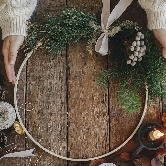 caydo 3 pieces 14/16/18inch large round embroidery hoops kit, cross stitch hoop ring for art craft handy sewing, wedding wreath, dream catch, and wall hanging decoration